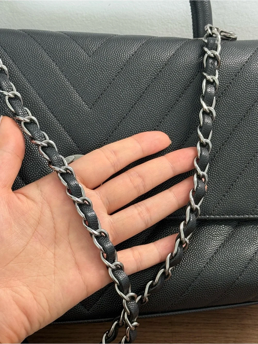 Chanel Caviar Chevron Quilted Small Coco Handle Flap Black (*price is firm*)